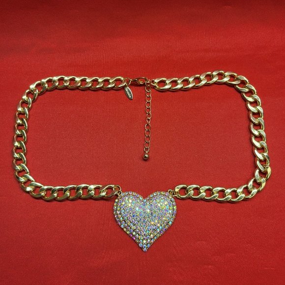 Natasha Gold Plated Micro Pave Heart Cuban Link Necklace - Picture 6 of 12